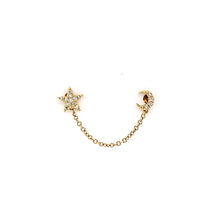 Load image into Gallery viewer, 14k Yellow Gold Moon &amp; Star Double Piercing Stud Set (I3442)
