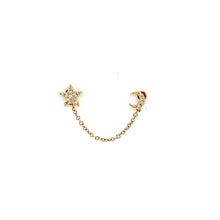 Load image into Gallery viewer, 14k Yellow Gold Moon &amp; Star Double Piercing Stud Set (I3442)
