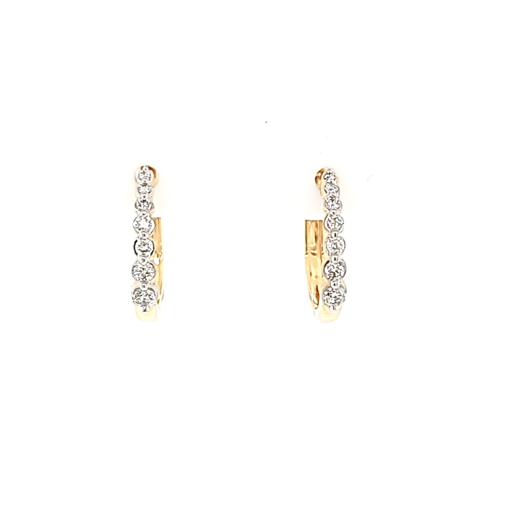 14k Yellow Gold Bezel Diamond Hoop Earrings (I6995)