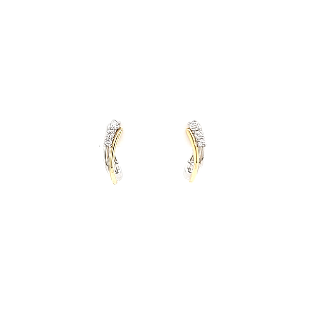 Two Tone Diamond Twist Huggie Earrings (I6226)