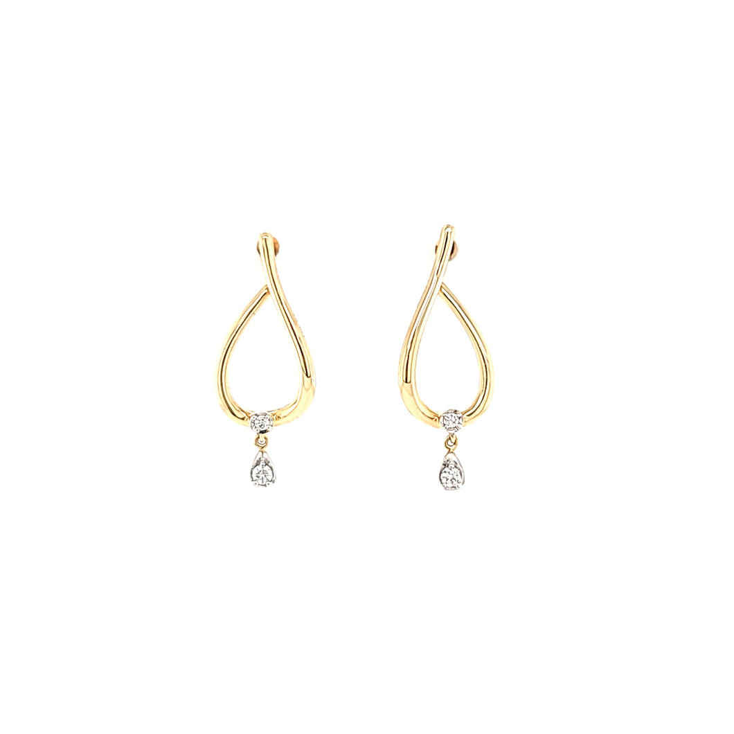 14k Yellow Gold Twist Diamond Dangle Earrings (I5593)
