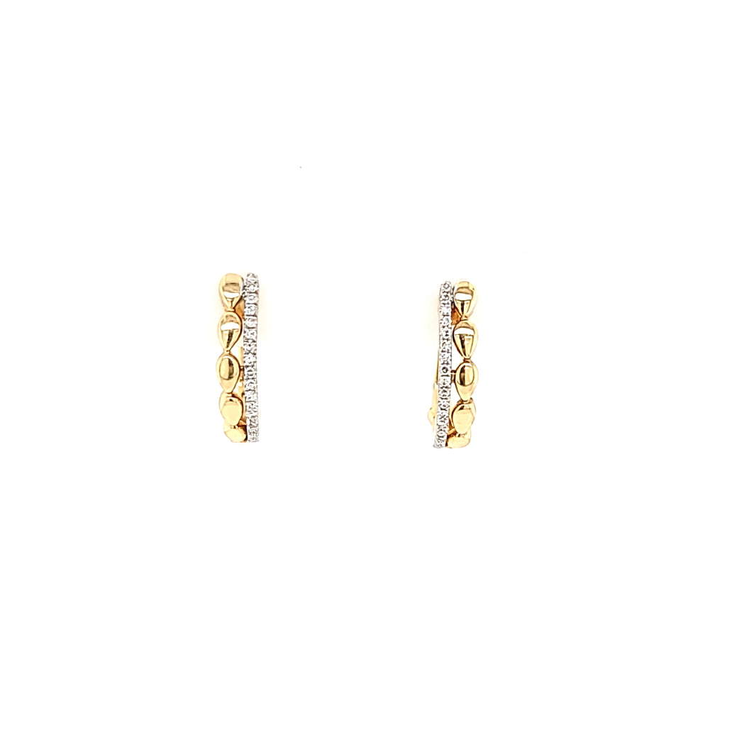 14k Yellow Gold Diamond Double Row Hoop Earrings (I5529)