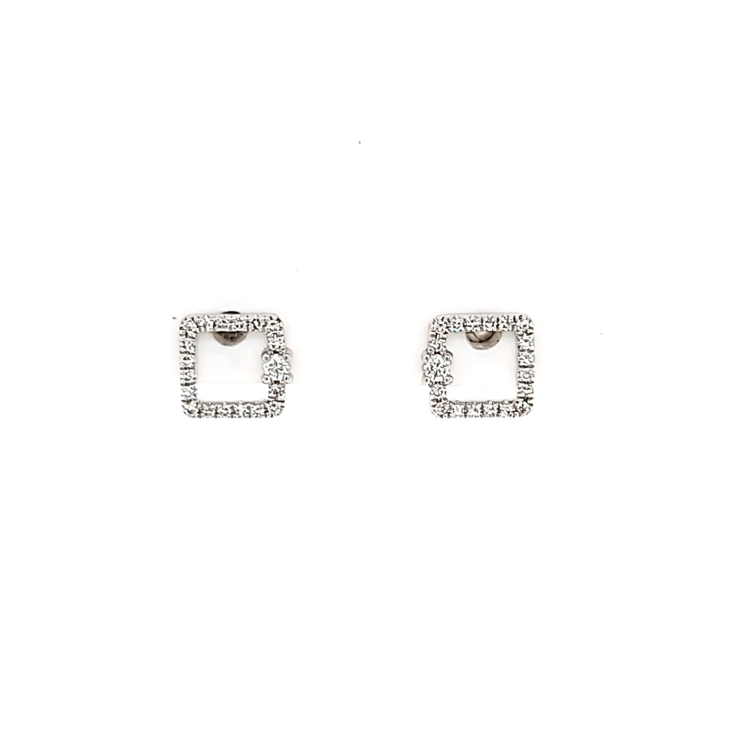 White Gold Diamond Square Stud Earrings (I6525)