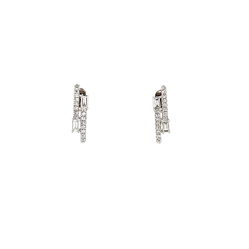 14k White Gold Baguette Double Row Stud Earrings (I5528)