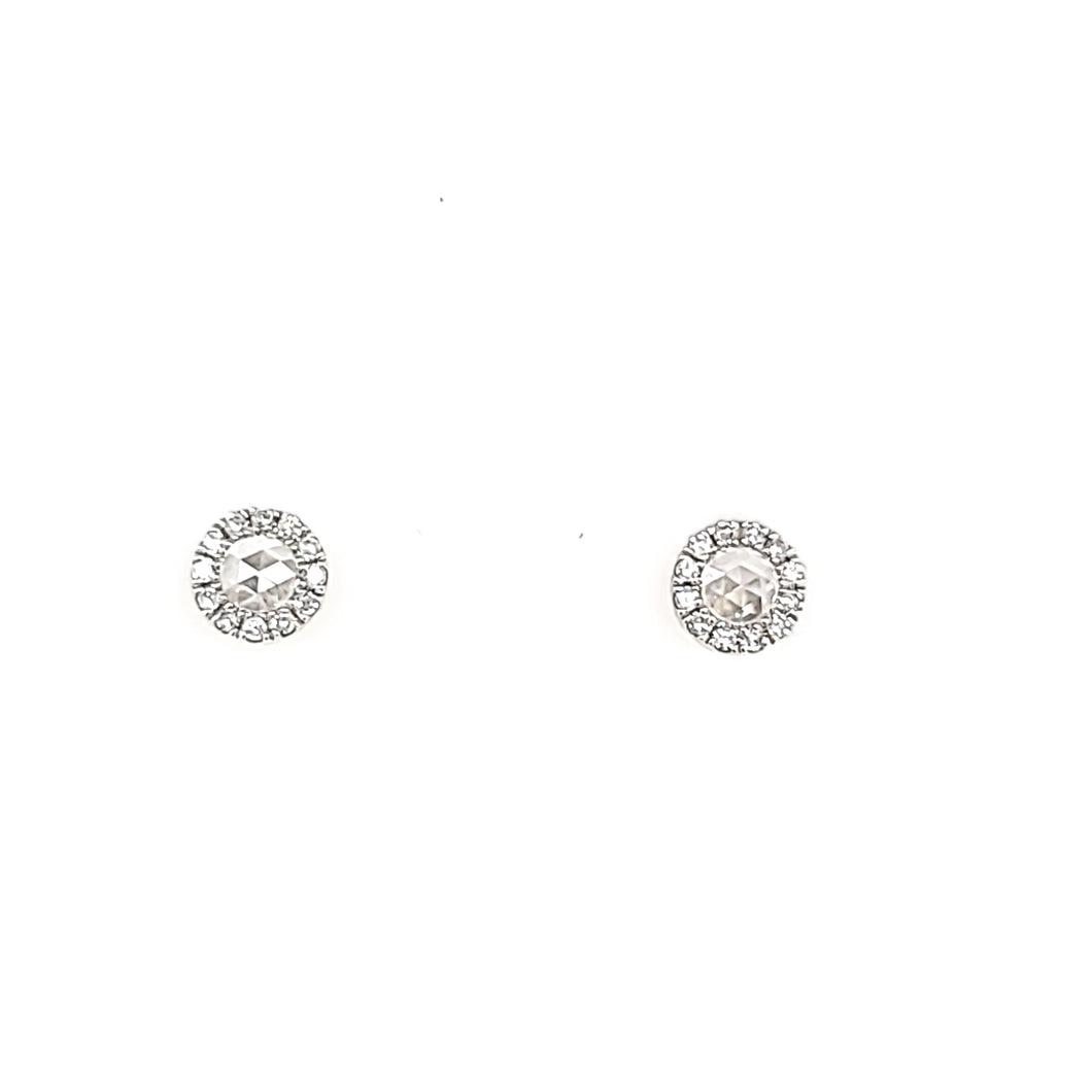 White Gold Rose Cut Petite Stud Earrings (I7568)