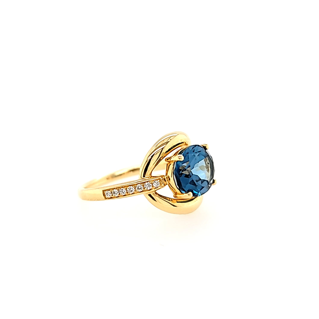 Yellow Gold 3.12ct London Blue Topaz & Diamond Ring (I7720)