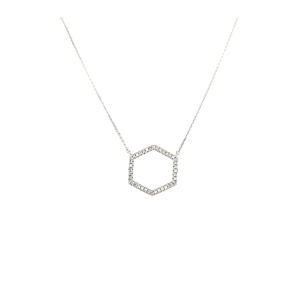 14k White Gold Diamond Hexagon Necklace (I7732)