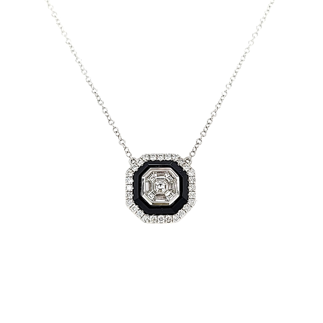 White Gold Black Onyx & Diamond Necklace (I7735)
