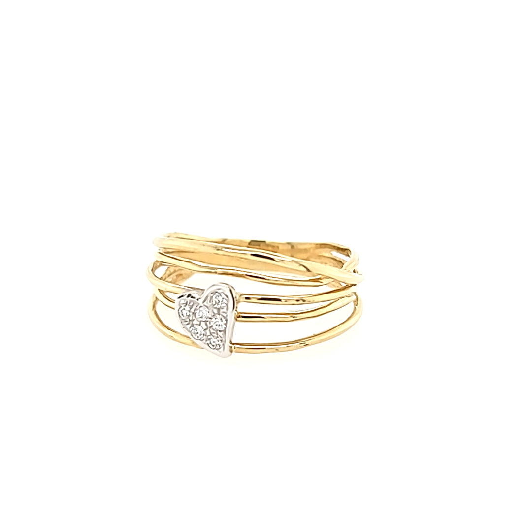 14k Yellow Gold Multi-Band Diamond Heart Ring (I7259)