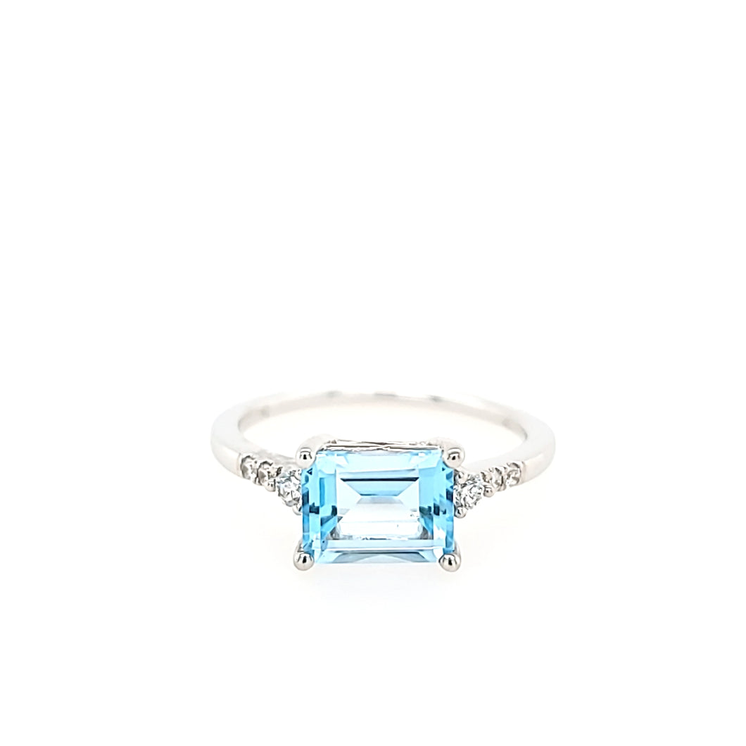 18k White Gold Blue Topaz & Diamond Ring (I7704)