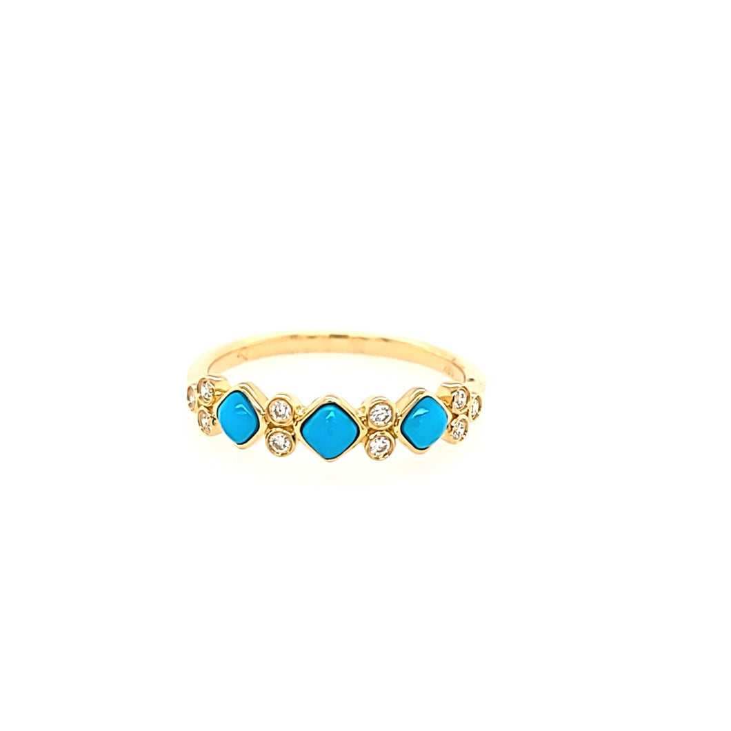 Yellow Gold Turquoise & Diamond Ring (I7705)