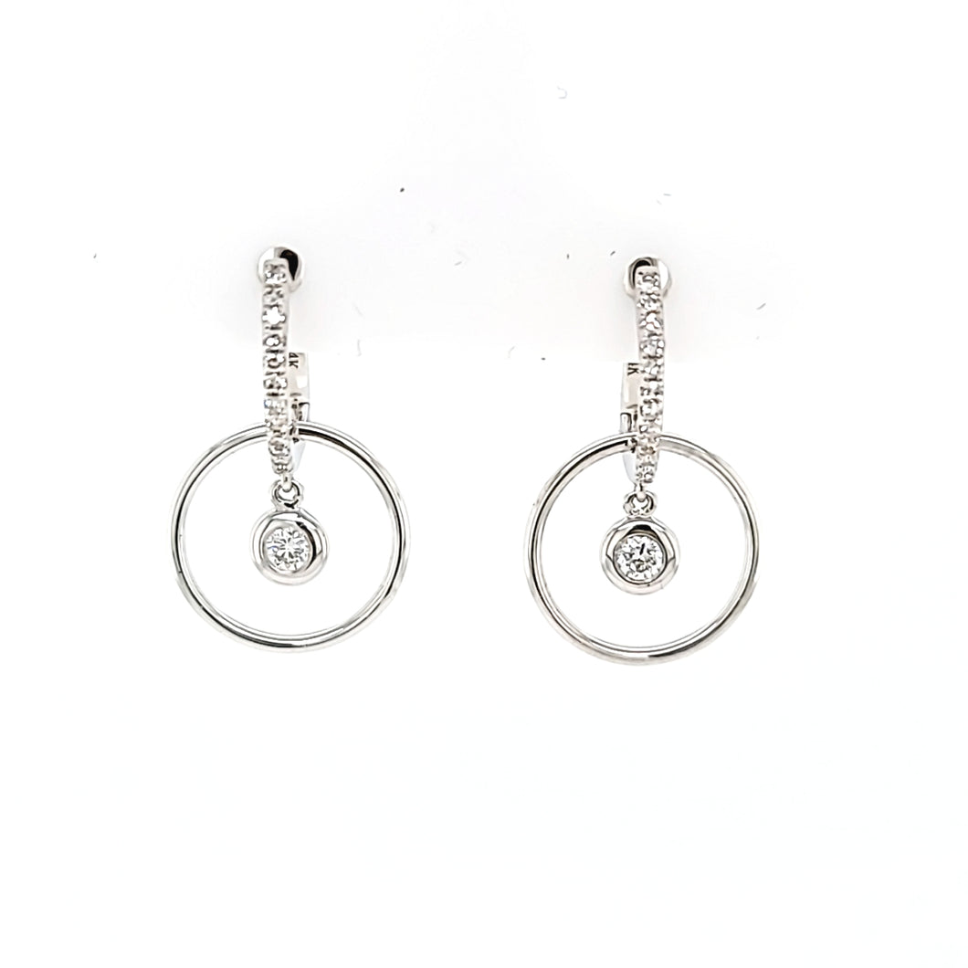 White Gold Diamond Bezel Hoop Earrings (I6517)