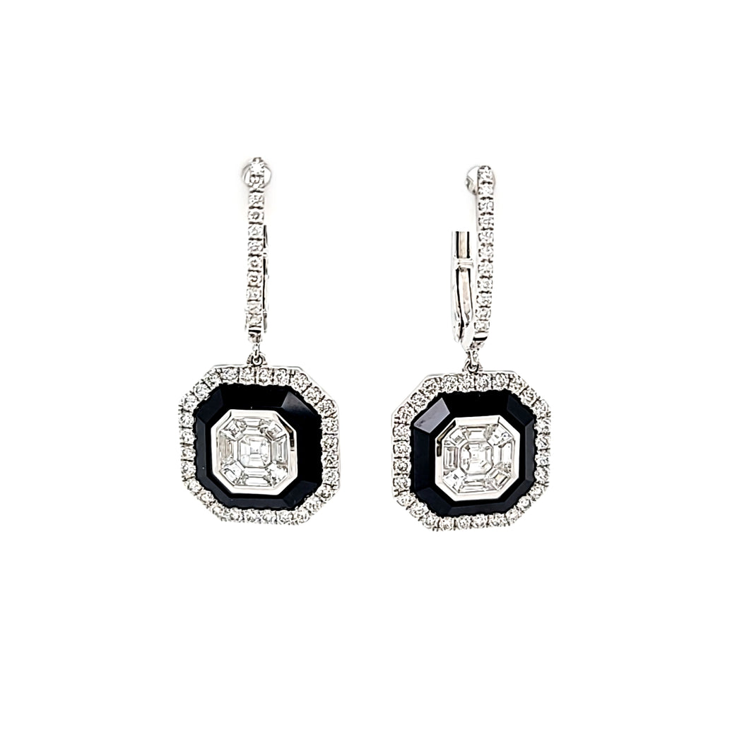 18k White Gold Onyx & Diamond Earrings (I7712)
