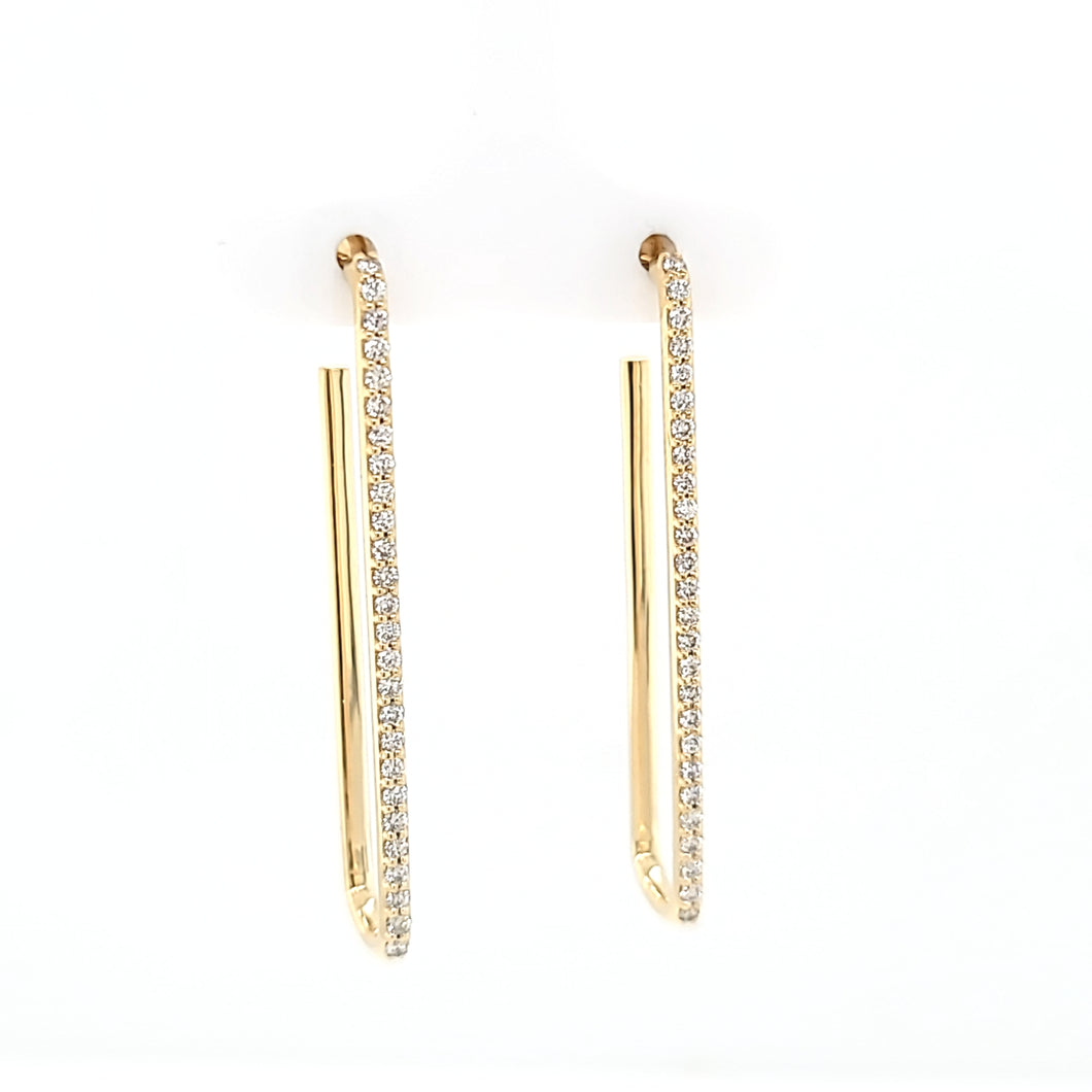 18k Yellow Gold Diamond Rectangle Hoop Earrings (I7756)