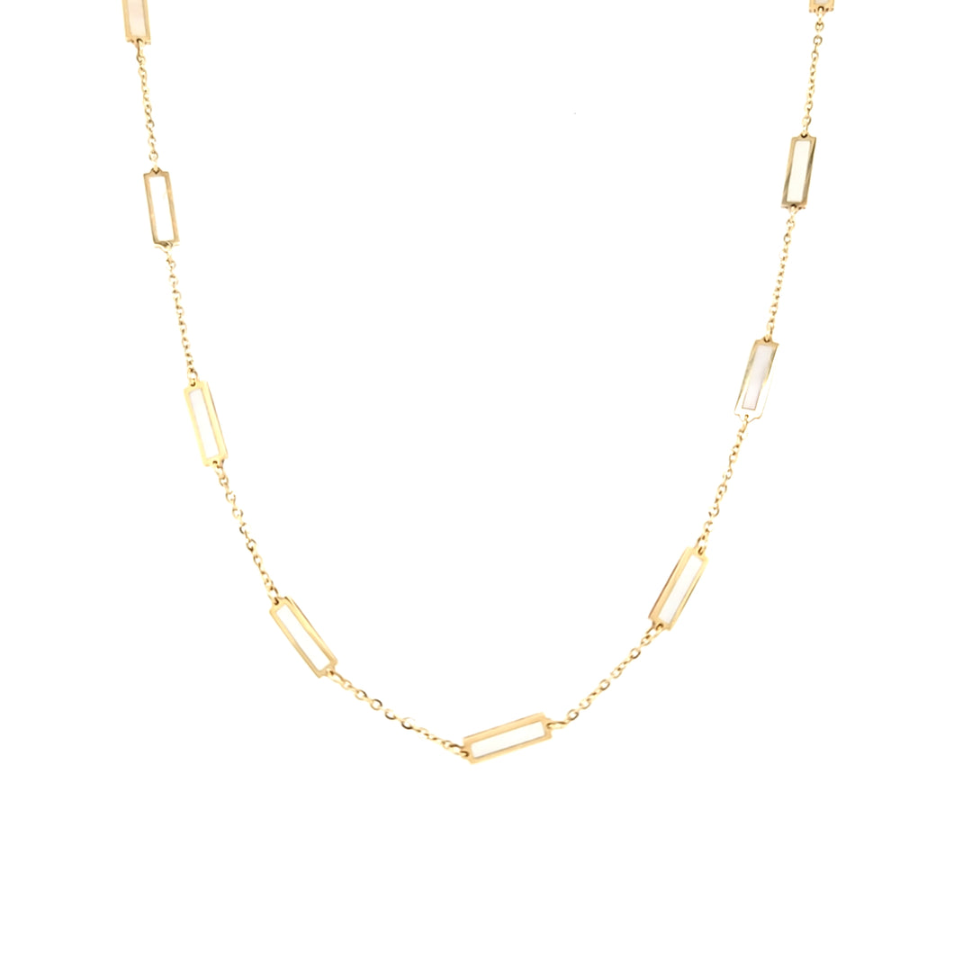 14k Yellow Gold Mother of Pearl Station Necklace (I7769)