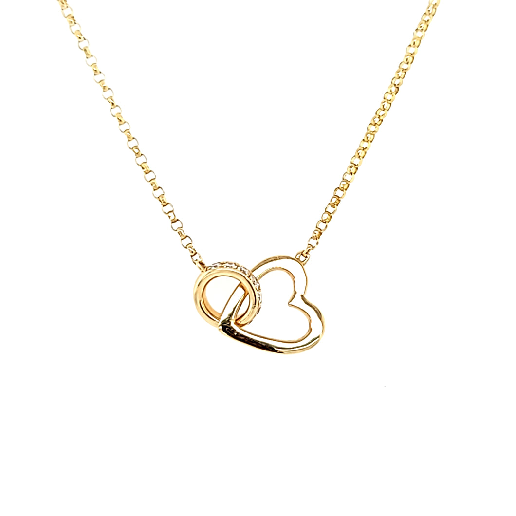 Yellow Gold Diamond Link & Heart Necklace (I5843)