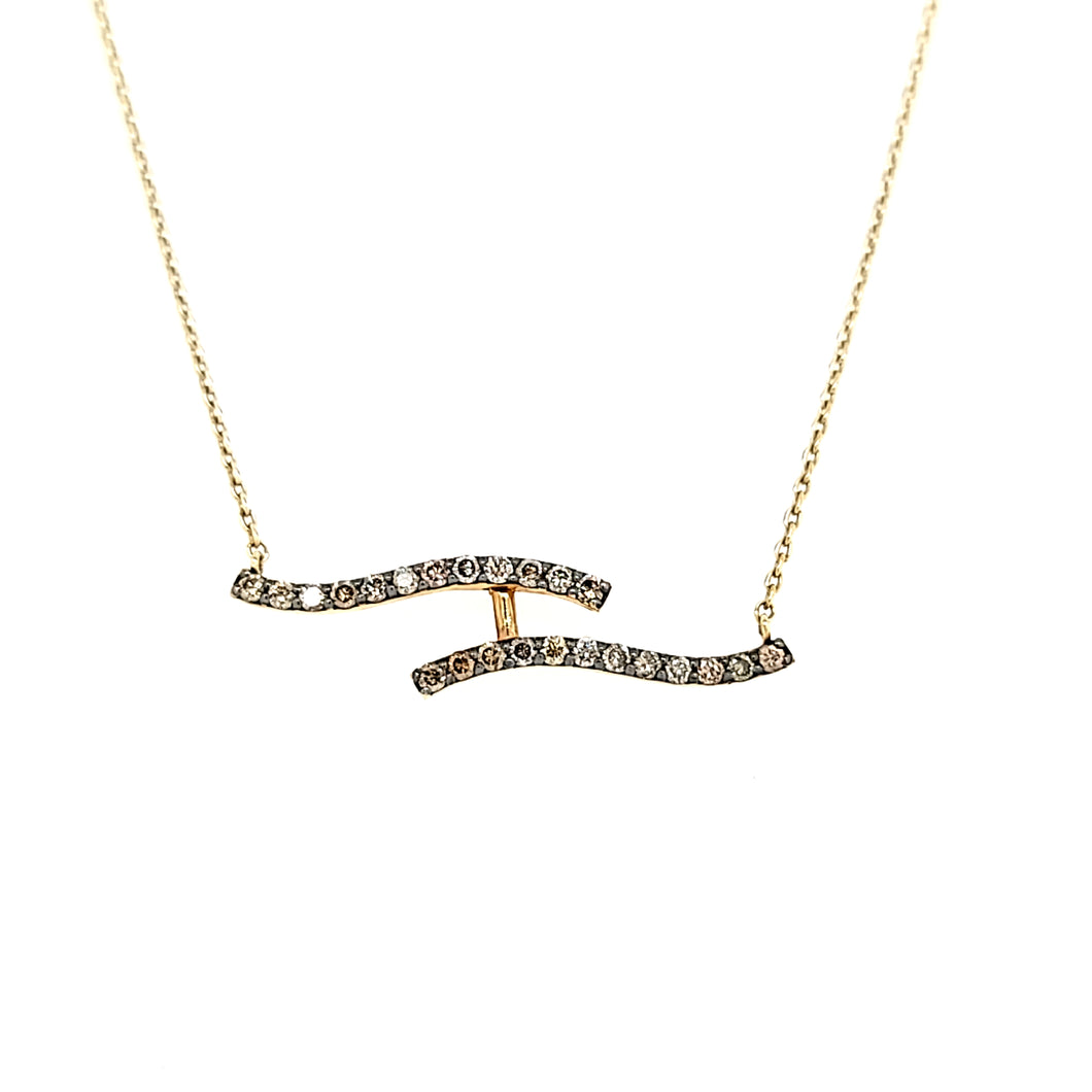 Yellow Gold Champagne Diamond Wave Necklace (I1497)