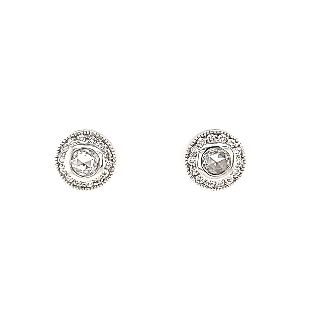 White Gold Rose Cut Diamond Stud Earrings (I1302)