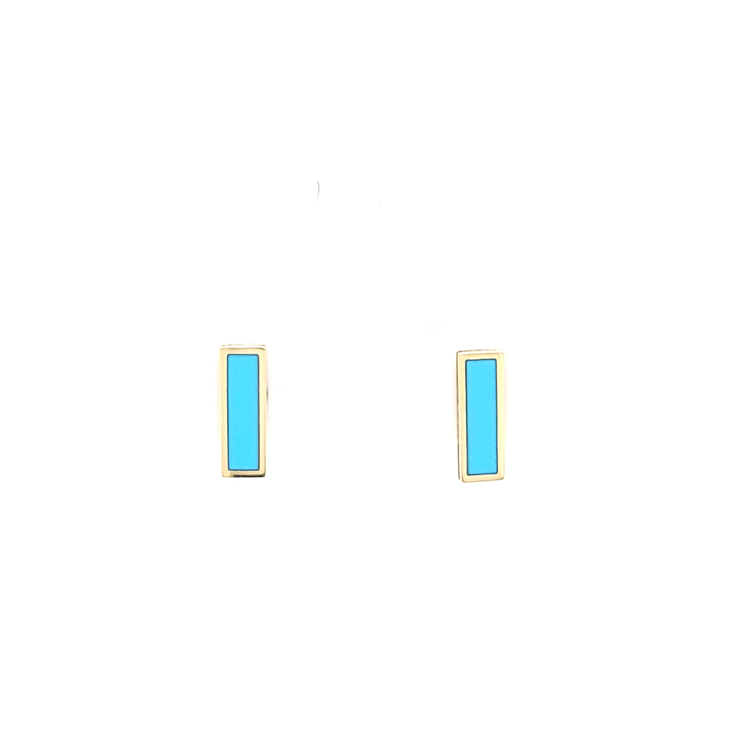14k Yellow Gold Rectangle Turquoise Stud Earrings (I7773)