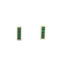 Load image into Gallery viewer, 14k Yellow Gold Malachite Rectangle Stud Earrings (I7776)
