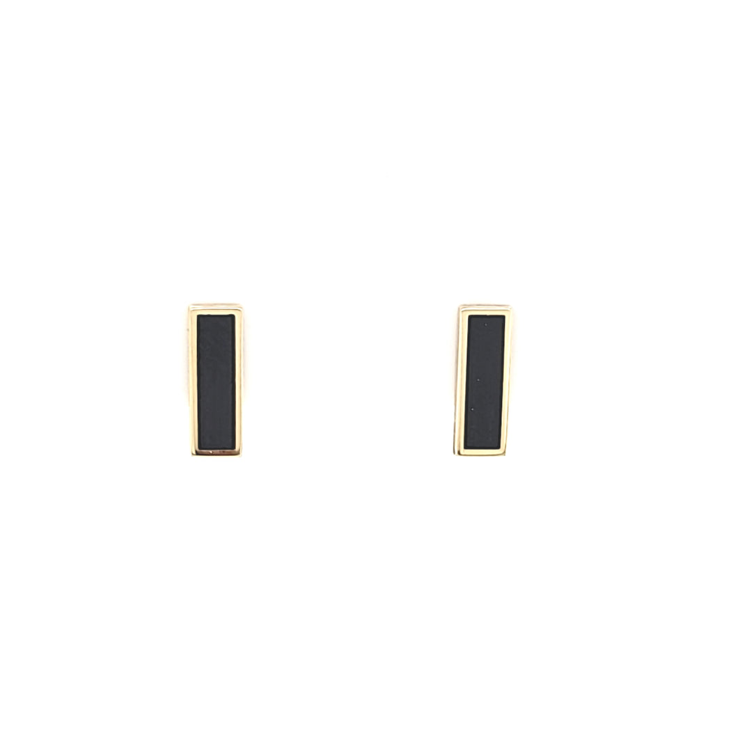 14k Yellow Gold  Rectangle Onyx Stud Earrings (I7775)