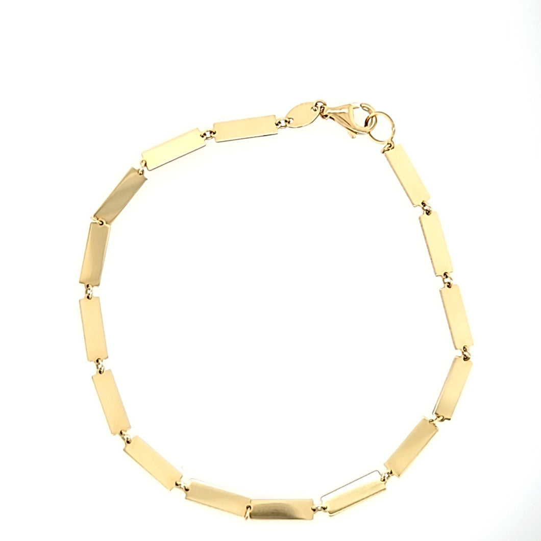14k Yellow Gold Rectangle Link Bracelet (I7780)