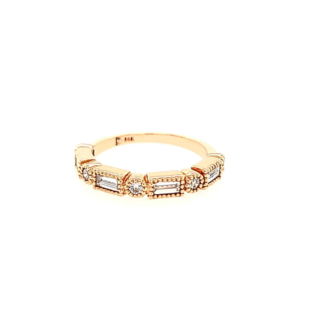 Rose Gold Baguette & Round Diamond Stacker Ring (I495)