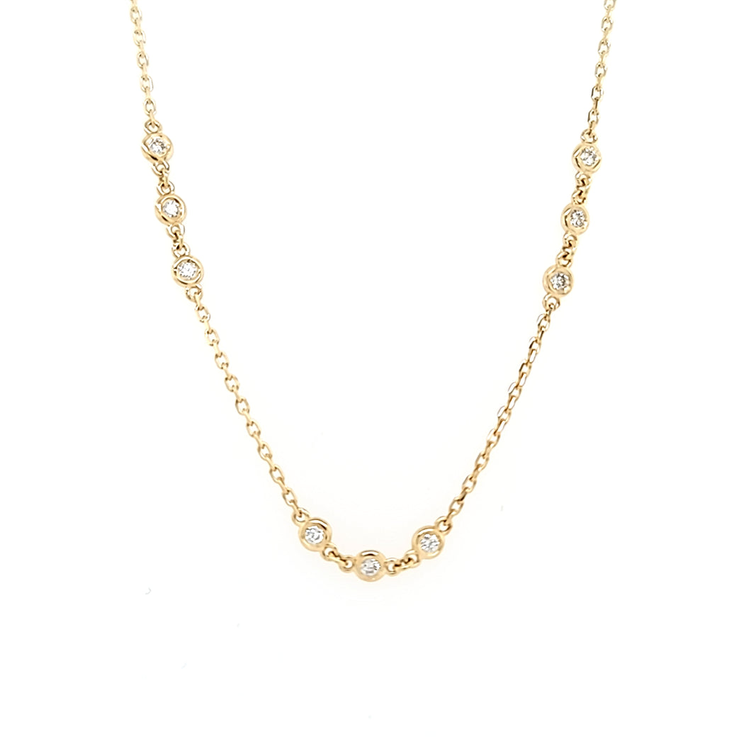 14k Yellow Gold Triple Diamond Bezel Station Necklace (I7817)