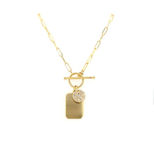 Load image into Gallery viewer, Yellow Gold Diamond Disc &amp; Dog Tag Toggle Necklace (I7829)
