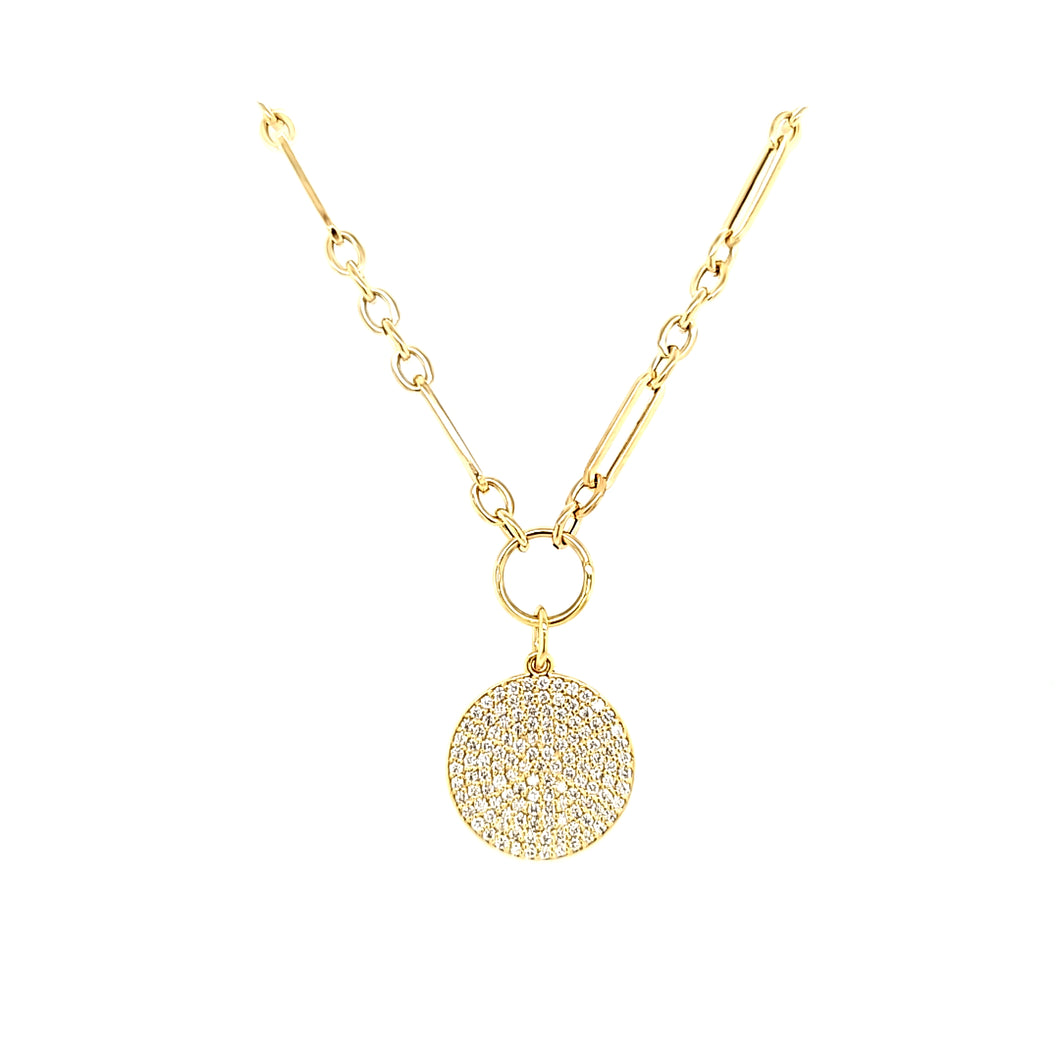 14k Yellow Gold Pave Diamond Disc Necklace (I7940)