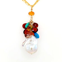 Load image into Gallery viewer, AVF Gold Pearl, Citrine, Garnet, Turquoise &amp; Quartz Cluster Necklace (SI2785)
