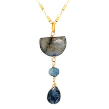 Load image into Gallery viewer, AVF Gold Labradorite, Kyanite &amp; Moss Aqua Drop Necklace (SI2980)
