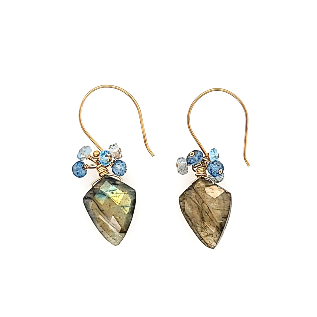 AVF Gold Labradorite, Topaz & Aquamarine Cluster Earrings (SI2900)