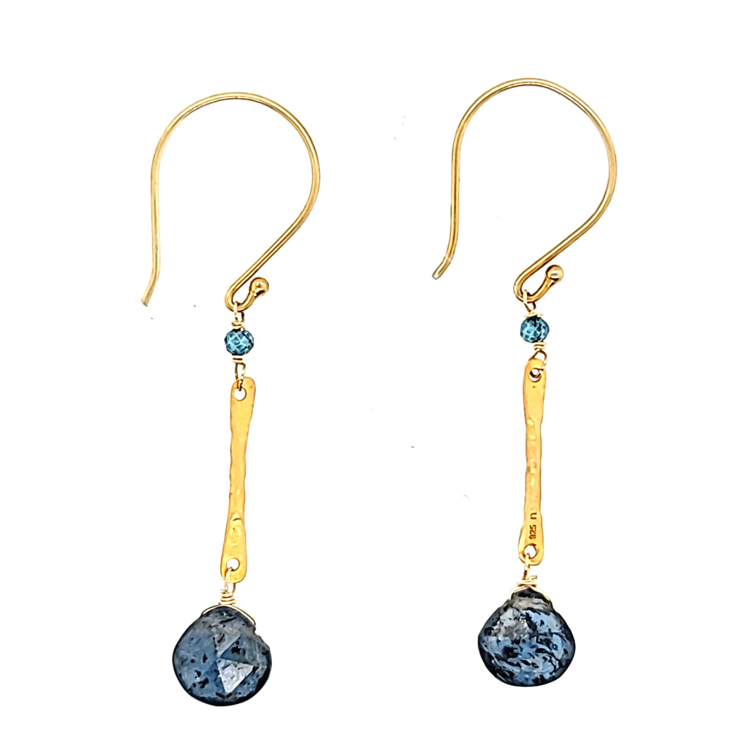 AVF Gold Hammered Bar & Kyanite Drop Earrings (SI2353)