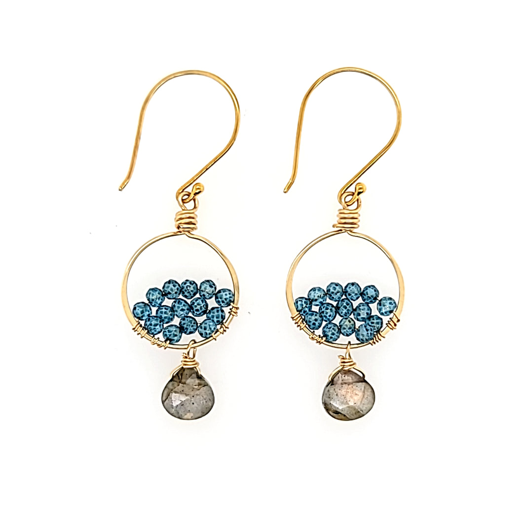 AVF Gold Blue Quartz & Labradorite Earrings (SI2925)