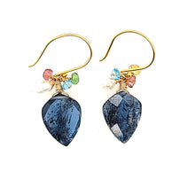 Load image into Gallery viewer, AVF Gold Kyanite Point &amp; Blue Topaz, Pearl, Citrine &amp; Pink Tourmaline Bead Cluster Earrings (SI2926)
