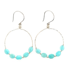 Load image into Gallery viewer, AVF Silver Beaded Turquoise Hammered Hoop Earrings (SI2933)
