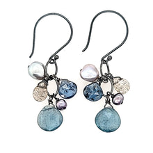 Load image into Gallery viewer, AVF Oxidized Moss Aqua, Pearl, Labradorite &amp; Blue Topaz Cluster Earrings (SI1224)
