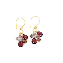 Load image into Gallery viewer, AVF Gold Garnet, Spinel, Topaz, Tahitian Pearl &amp; Tourmaline Cluster Earrings (SI2905)
