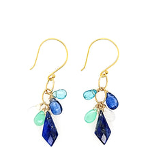 Load image into Gallery viewer, AVF Gold Lapis, Kyanite, Moonstone, Apatite &amp; Chrysoprase Cluster Earrings (SI2936)
