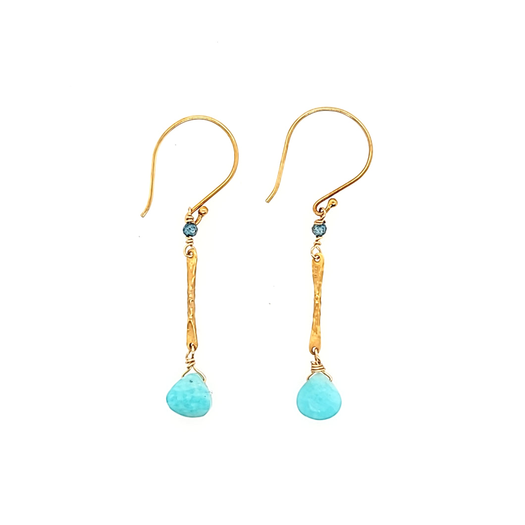 AVF Gold Hammered Bar & Amazonite Drop Earrings (SI2186)
