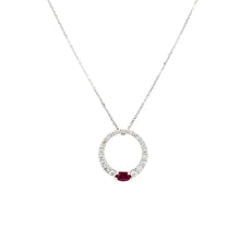 Load image into Gallery viewer, 14k White Gold Pave Diamond &amp; Ruby Circle Necklace (I8011)

