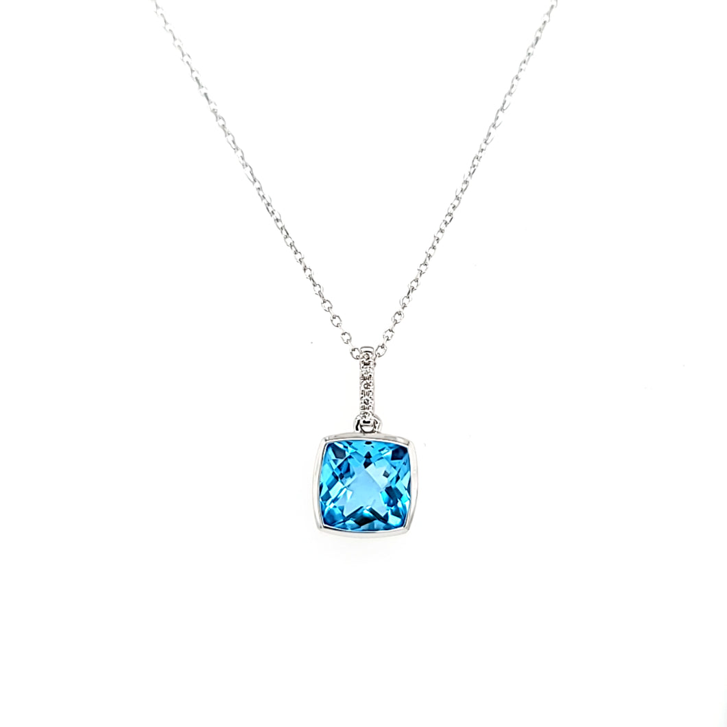 14k White Gold Blue Topaz Necklace (I7794)
