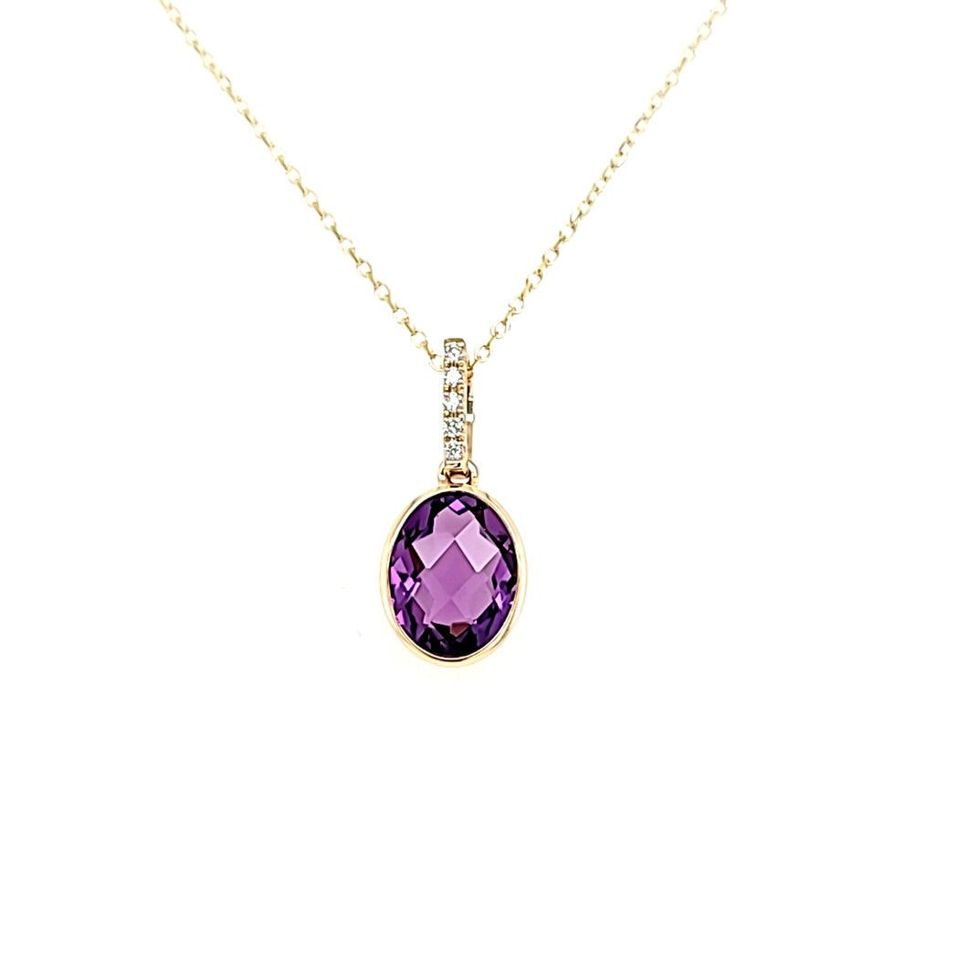 14k Yellow Gold Oval Amethyst Necklace (I8006)