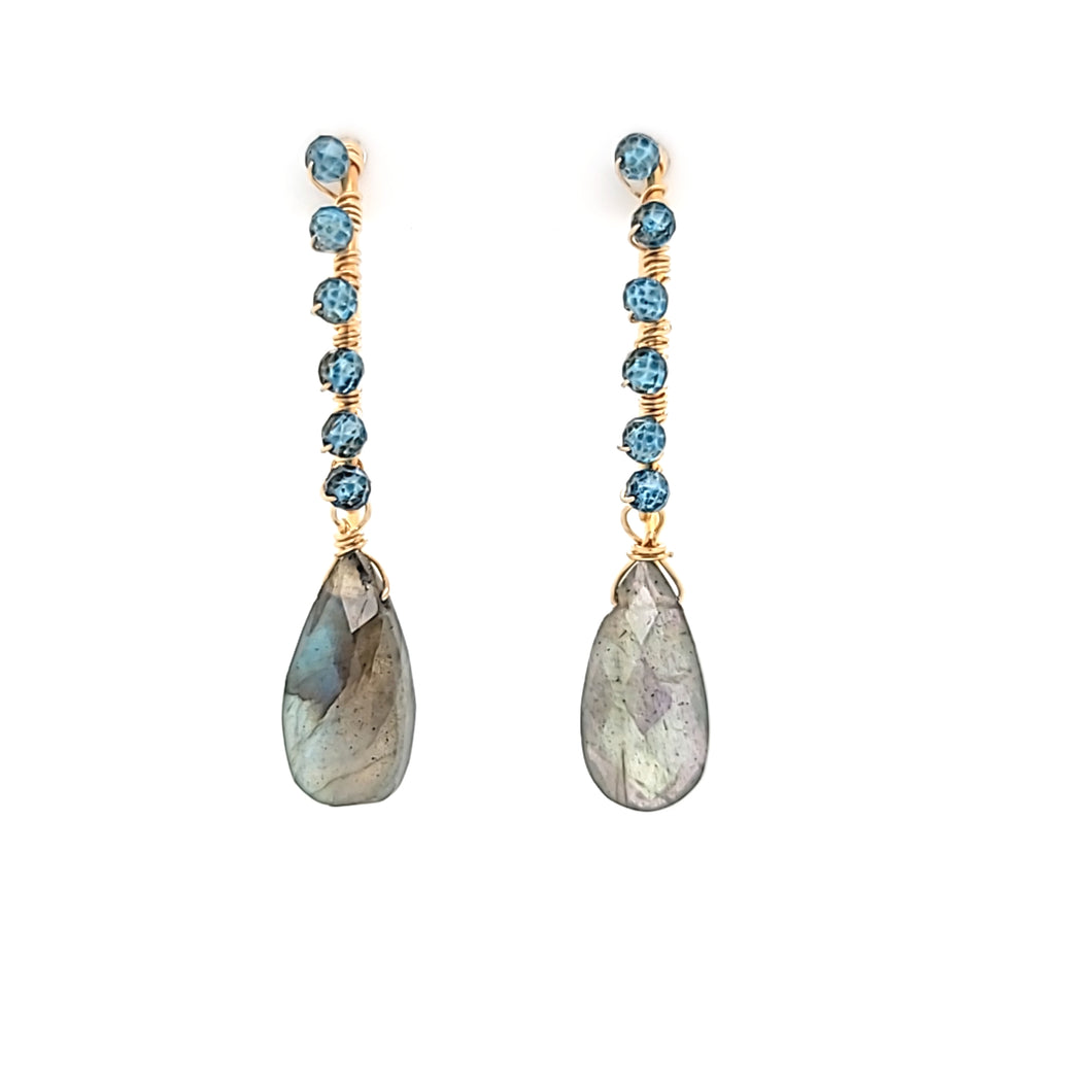 AVF Gold Blue Quartz & Labradorite Earrings (SI2892)