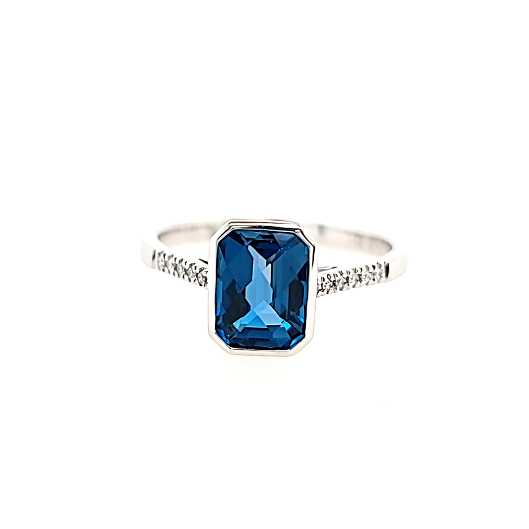 14k White Gold London Blue Topaz & Diamond Ring (I8020)