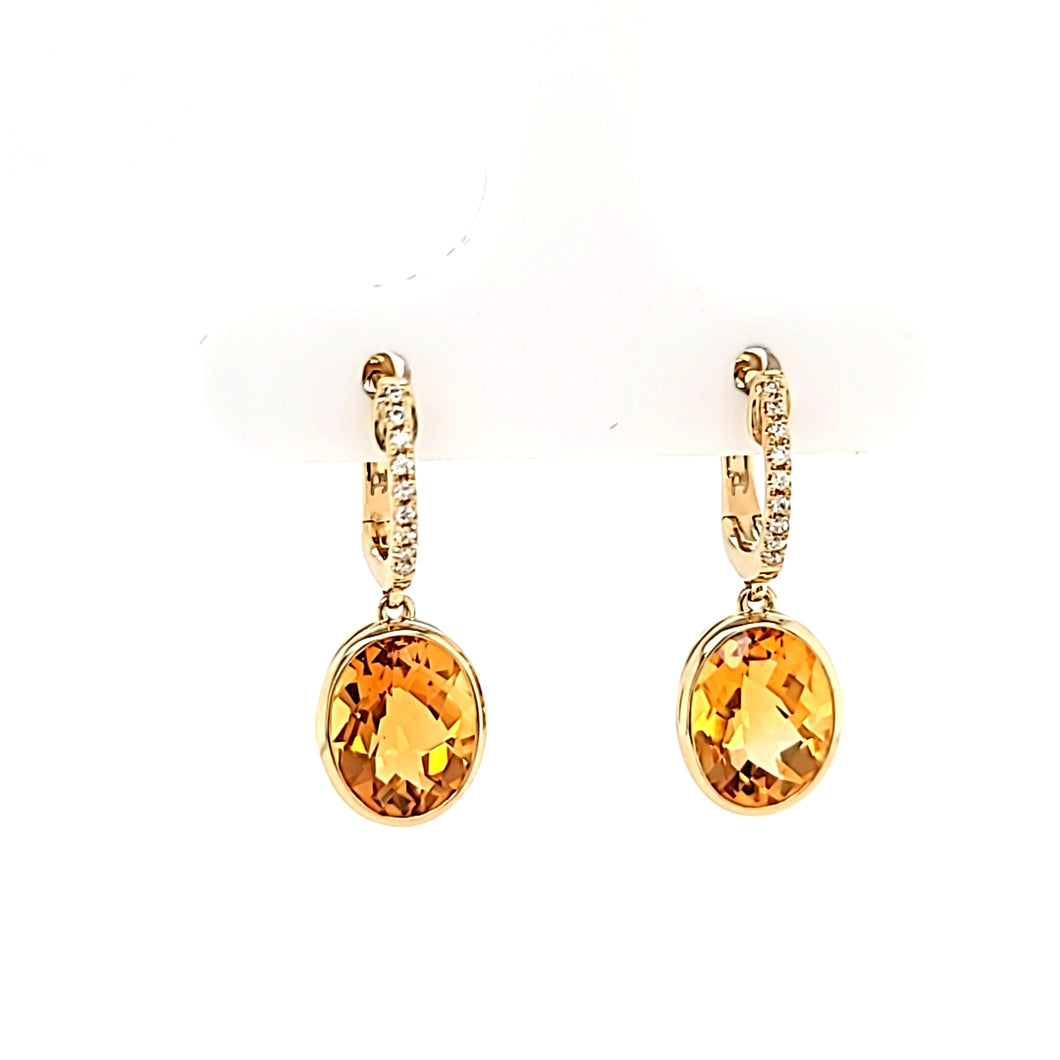 14k Yellow Gold Oval Citrine Dangle Earrings (I8019)