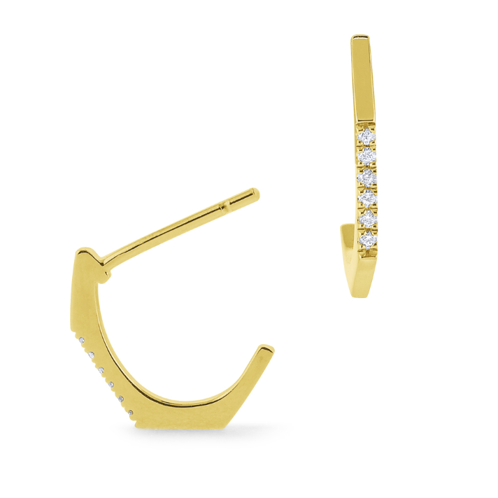 14k Yellow Gold Geometric Diamond Hoop Earrings (I7971)