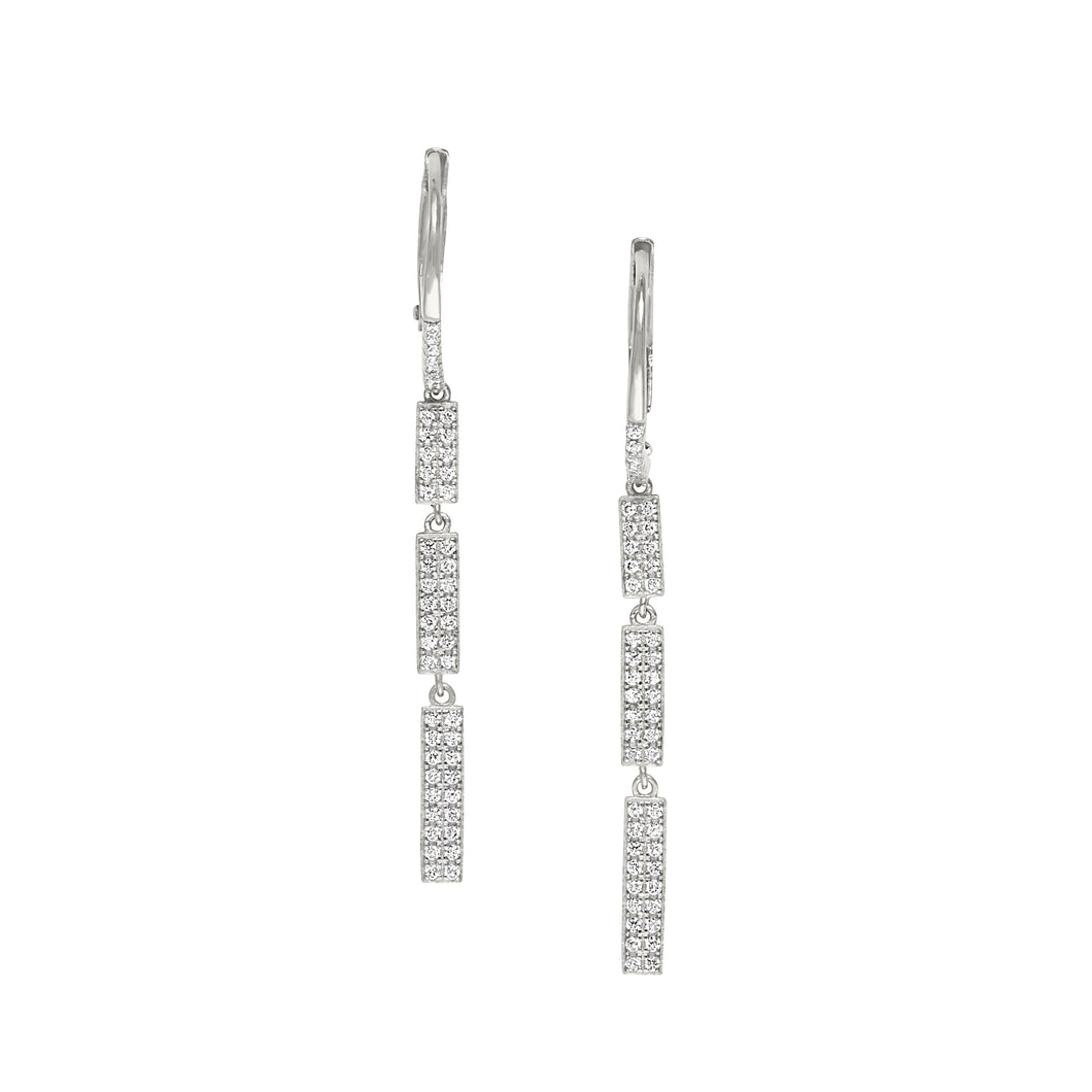 Kelly Waters Silver Segmented CZ Bar Dangle Earrings (SI94)