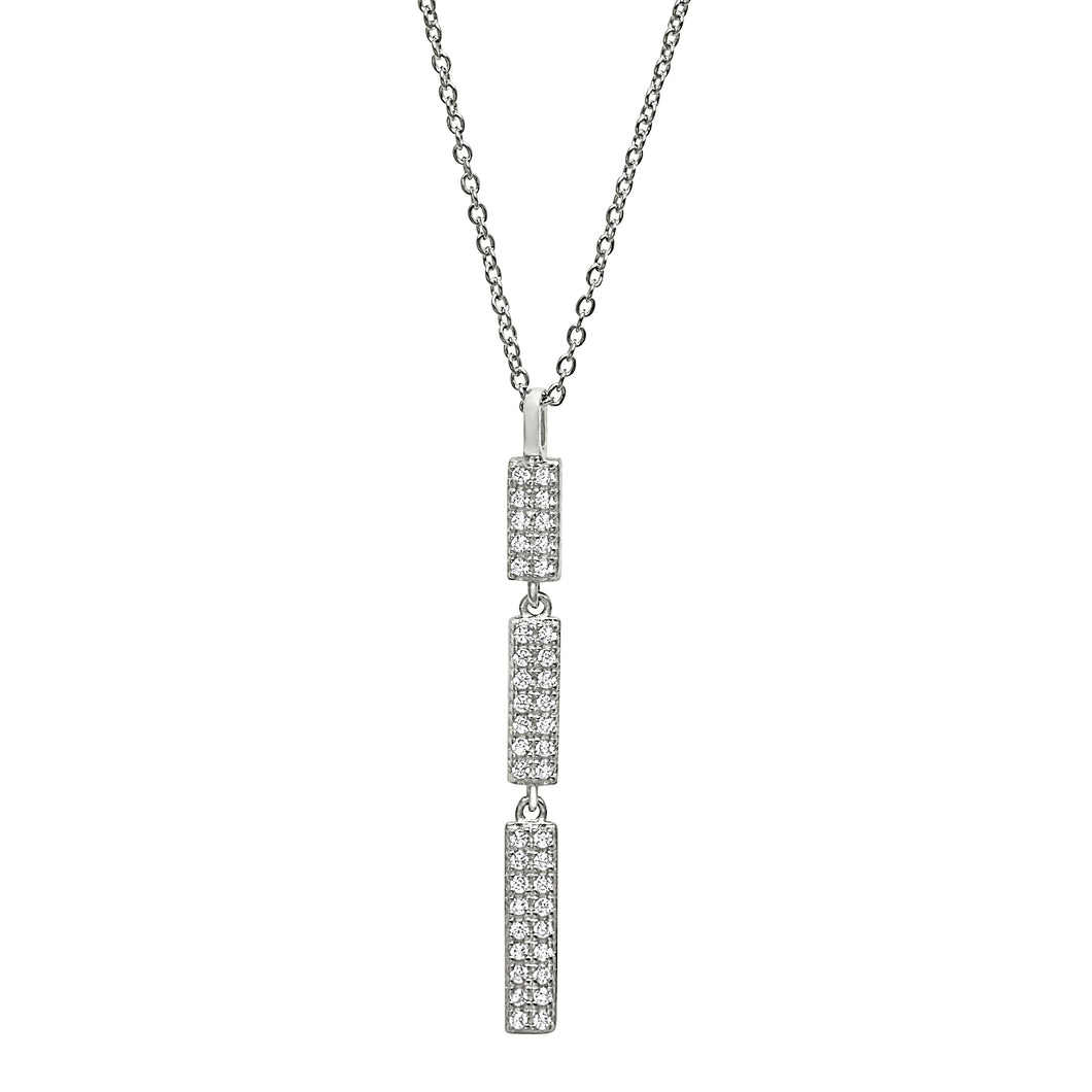 Kelly Waters Silver CZ Segmented Bar Drop Necklace (SI156)